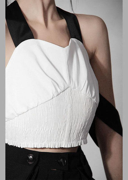 Stylish White Cinched Spaghetti Strapcotton Tank Summer