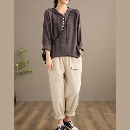 French Spring Trousers Beige Inspiration Elastic Waist Pockets Pant
