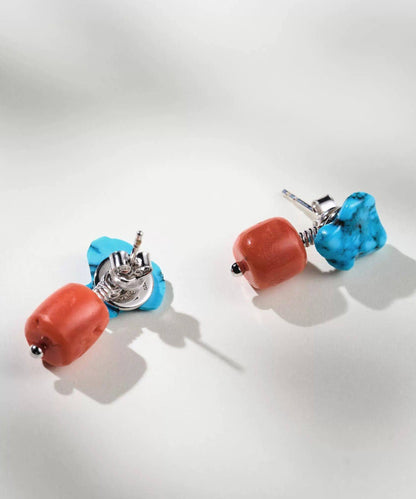Chinese Style Colorblock Alloy Turquoise Drop Earrings