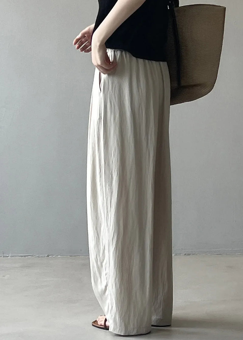 Modern Blue Pockets Elastic Waist Cotton Straight Pants Spring