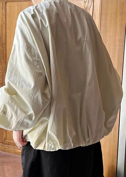 Loose Apricot Stand Collar Pockets Coats Lantern Sleeve