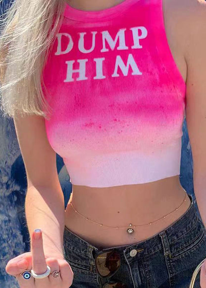 Slim Fit Rose Cold Shoulder Print Cotton Tops Sleeveless