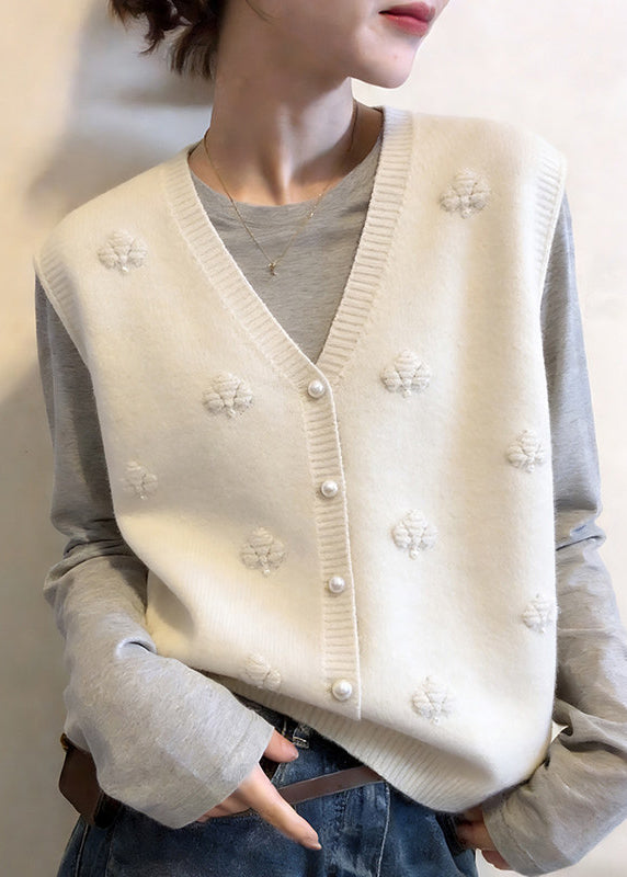 Modern Apricot V Neck Button Cotton Knit Waistcoat Sleeveless