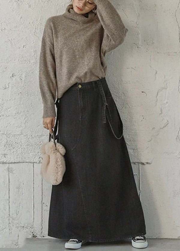 Black Asymmetrical Design Cotton Straps a Line Skirts Summer