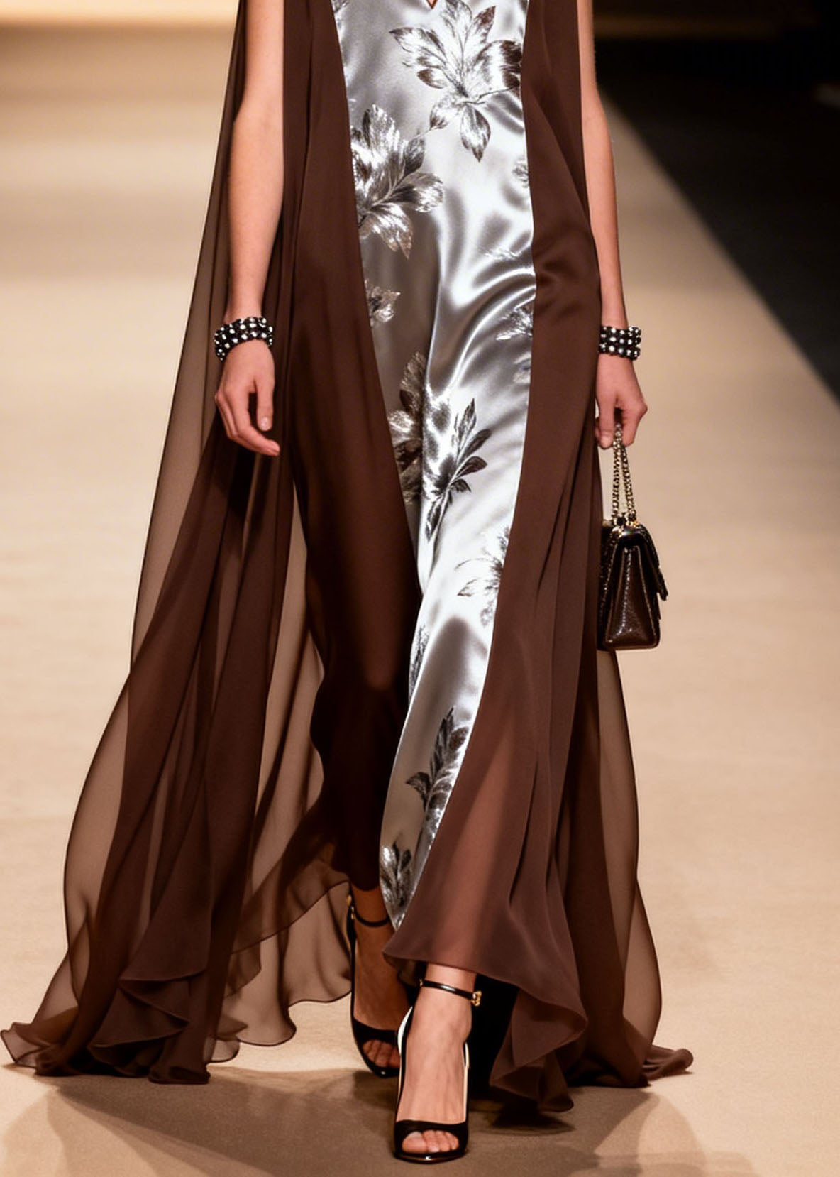 V Neck Print Patchwork Chiffon Dress Summer