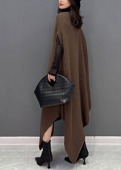Chocolate Asymmetrical Design Wrinkled Cotton Holiday Dress Fall