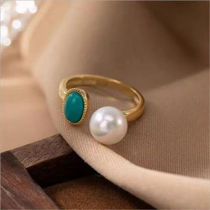 Sterling Silver Temperament Pearl Colour Block Rings