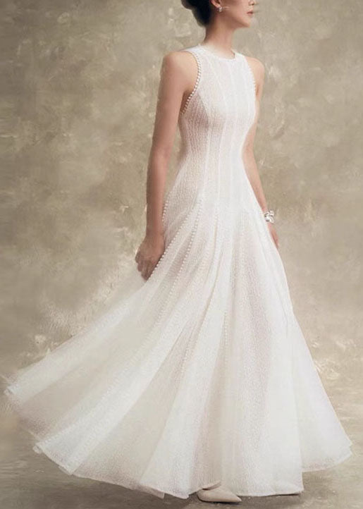 Stylish White Hollow Out Lace Party Dress Sleeveless
