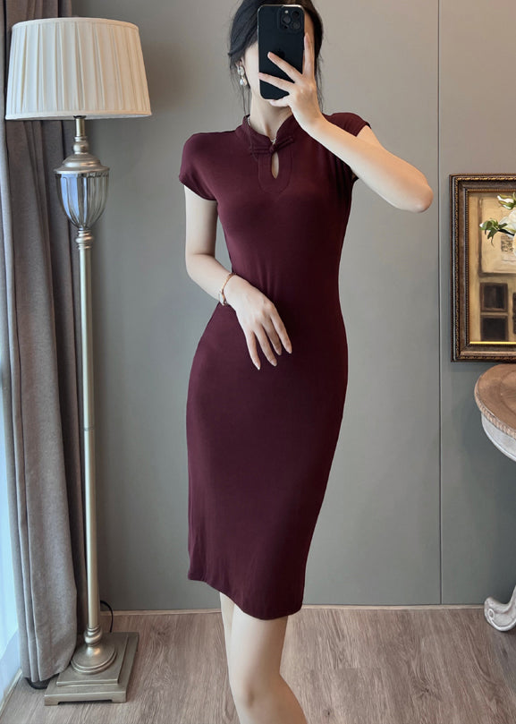 Mulberry Mandarin Collar Dress and Skirt Two Pieces Set Summer