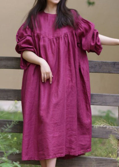 Loose Rose O-neck Patchwork Wrinkled Maxi Dresses Spring