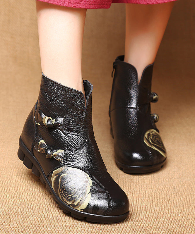 Splicing Ankle Boots Red Print Cowhide Leather