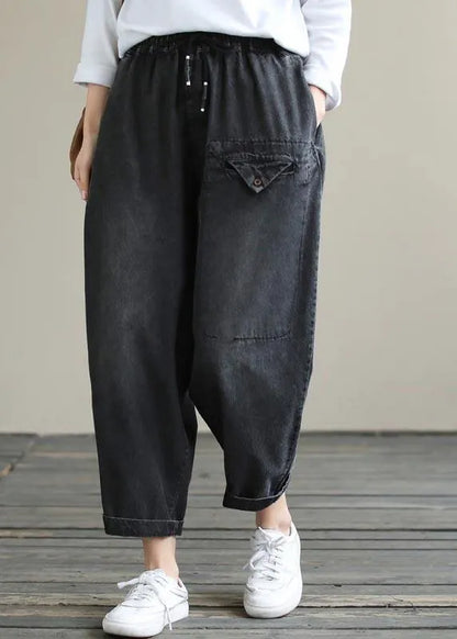 Organic Spring Pants Denim Black Fabrics Cinched Pants