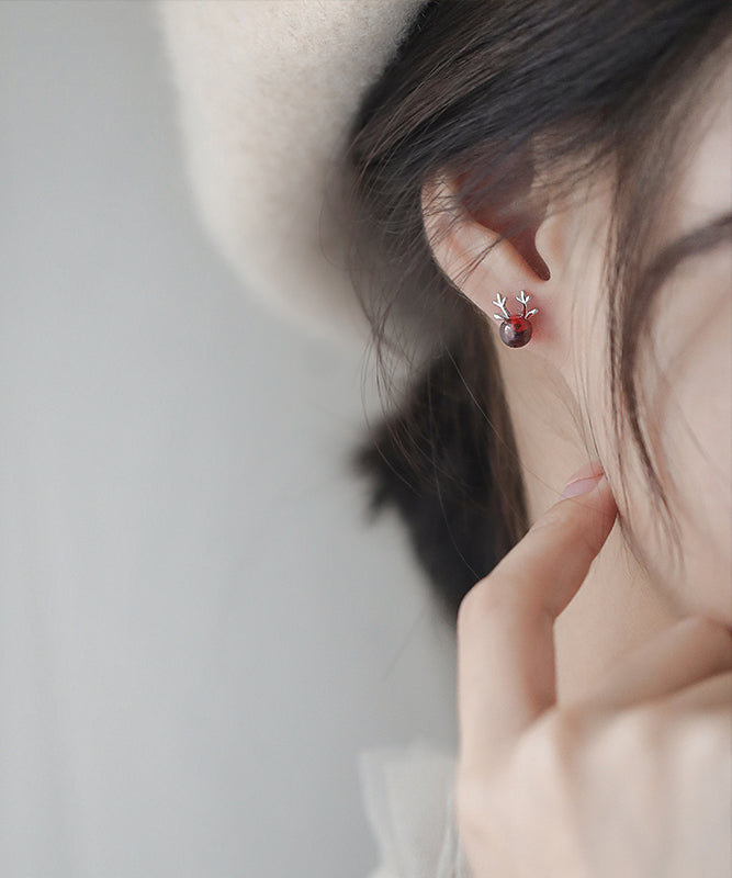 Diy Red Sterling Silver Garnet Antler Stud Earrings