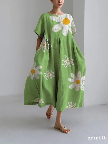 Flower Print11 Cotton Dresses Pockets Patchwork Spring