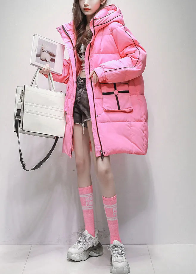 Pink Hooded Pockets Duck Down Winter Coats Winter