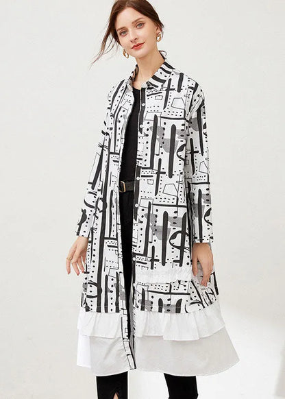Black Peter Pan Collar Print Cotton Shirts Dresses Spring