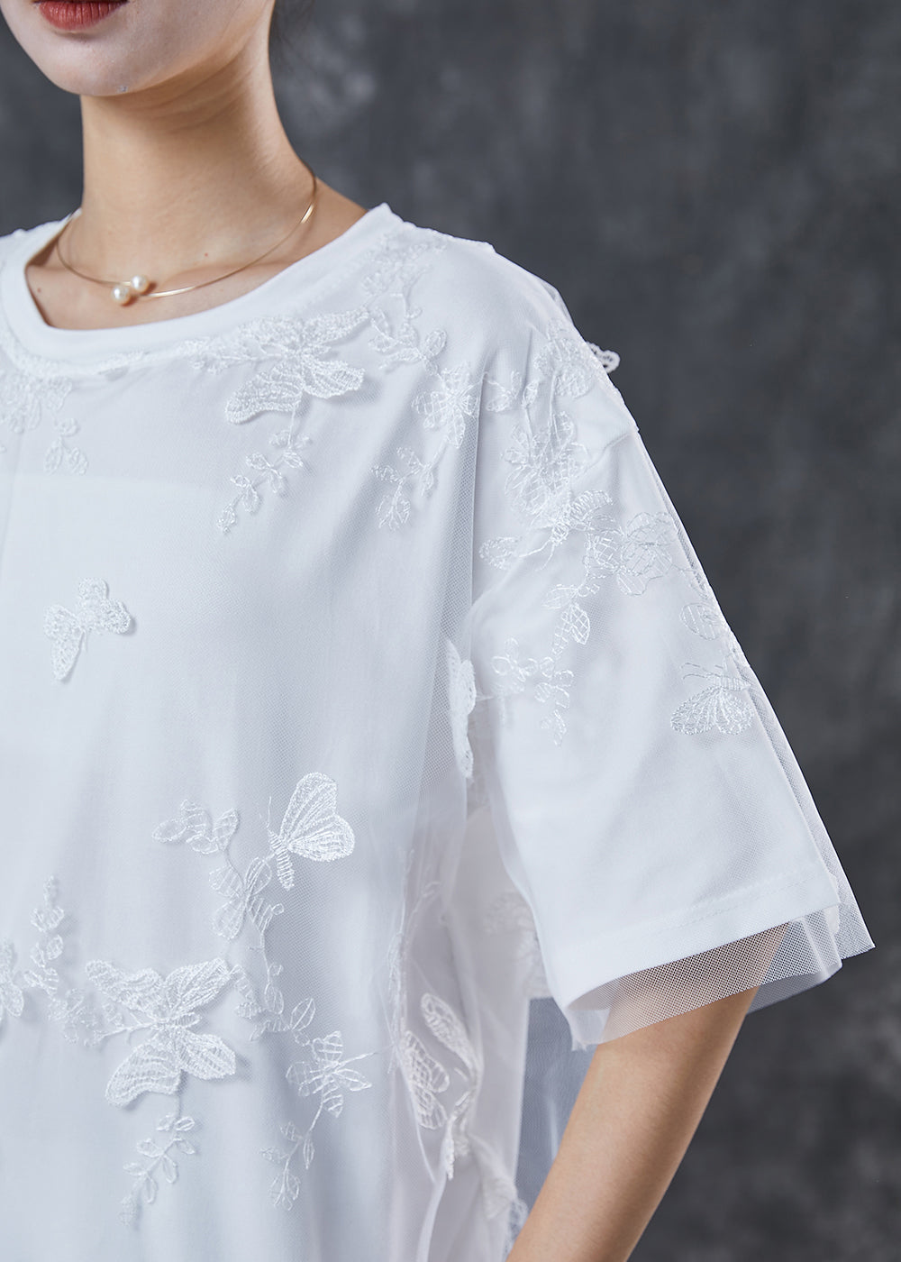 White Embroideried Butterfly Tulle Tanks Top Summer