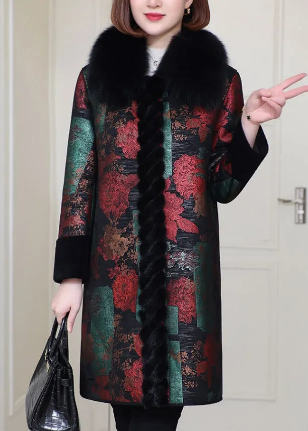 Loose Purple Fur Collar Pockets Leathe and Fur Coats Spring