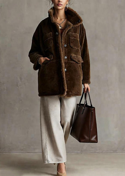 Boutique Coffee Pockets Fur Collar Patchwork Fine Cotton Filled Coat Winter