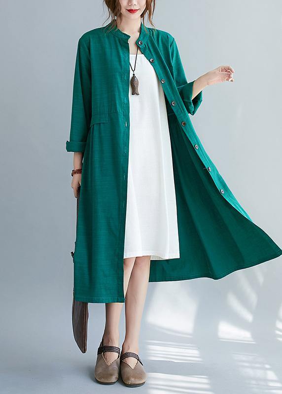 Diy Stand Collar Button Down Spring Quilting Clothes Shirts Green Dresses