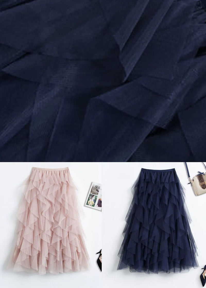 Navy Asymmetrical Patchwork Tulle Skirts Spring