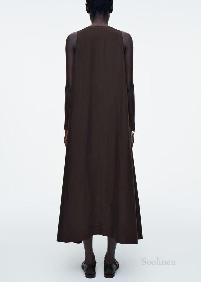 Black V Neck Linen Maxi Dresses Sleeveless