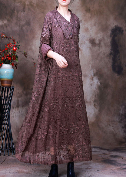 Art Chocolate Asymmetrical Lace Dress Spring