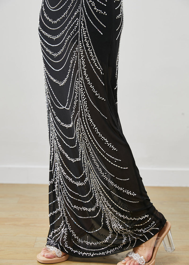 Black Zircon Silm Fit Tulle Two Pieces Set Spring