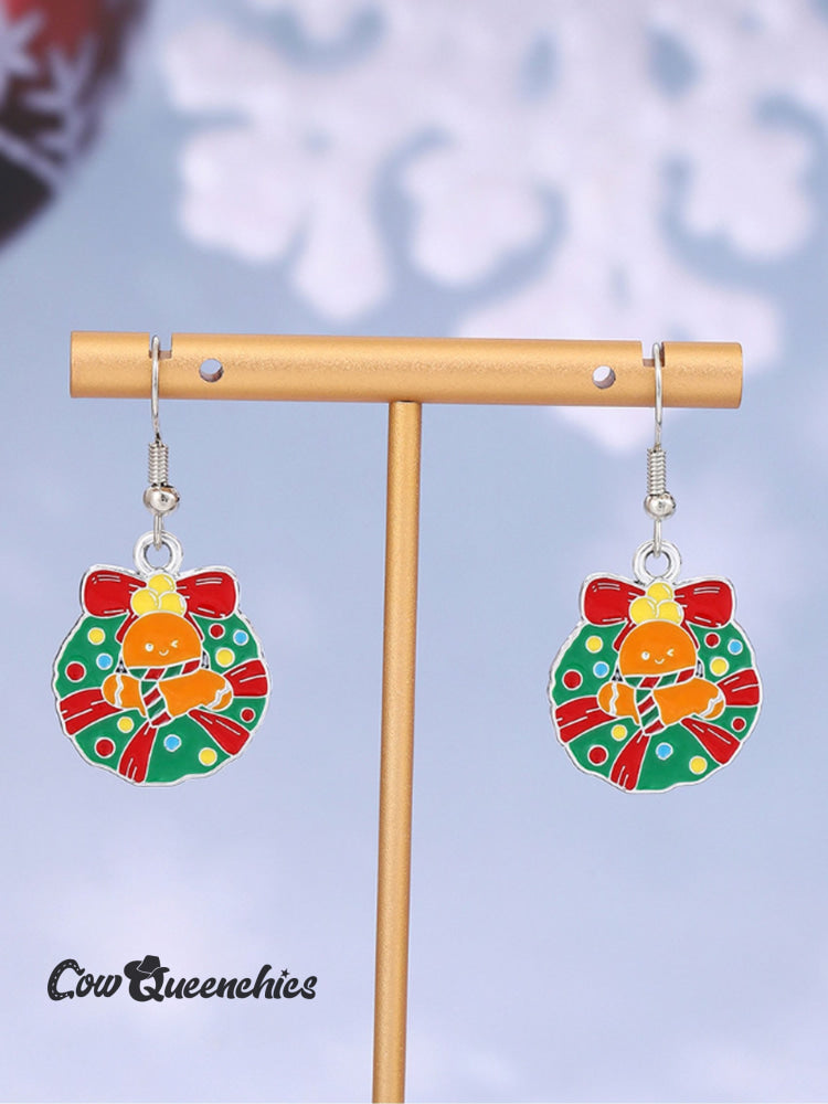 Christmas Wreath Gingerbread Man Earrings