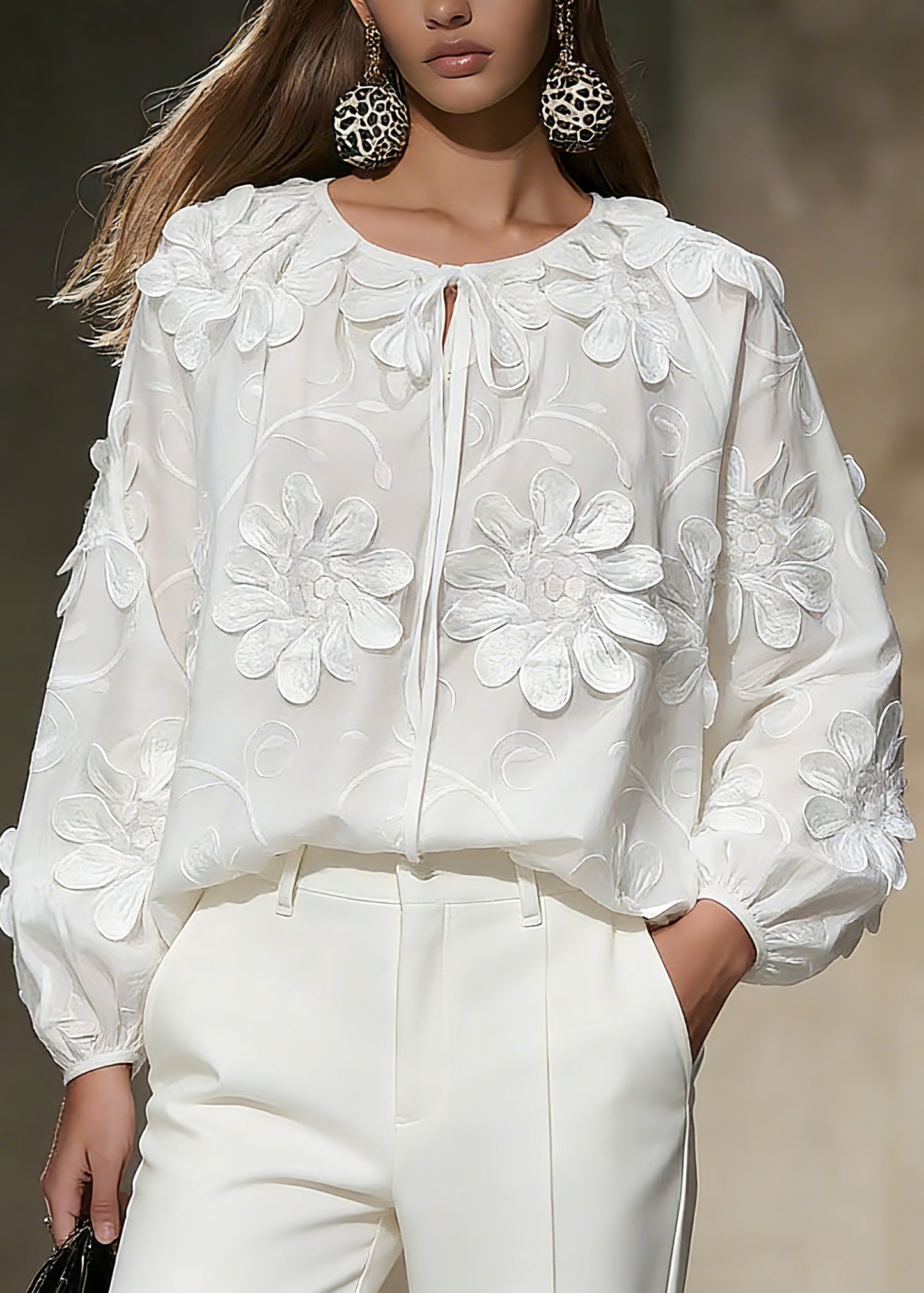 White Tie Lace Tops Spring