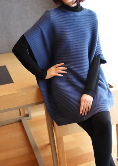 French Light Green O-neck Patchwork Fall Knit Knit Vest