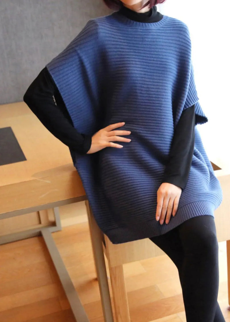 French Light Green O-neck Patchwork Fall Knit Knit Vest