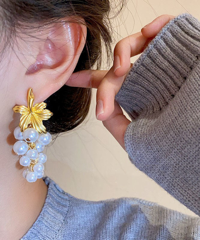 White Overgild Pearl Tassel Drop Earrings