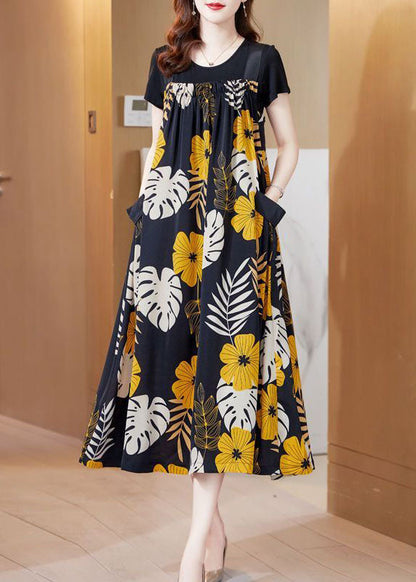 Oversized Print Silk a Line Strap Dresses Summer