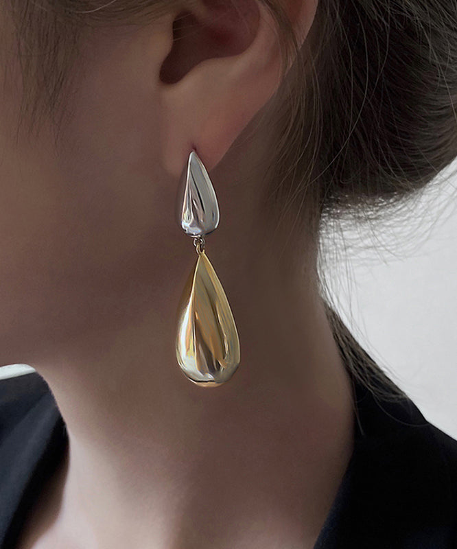 Brief Gold Copper Alloy Water Drop Drop Earrings