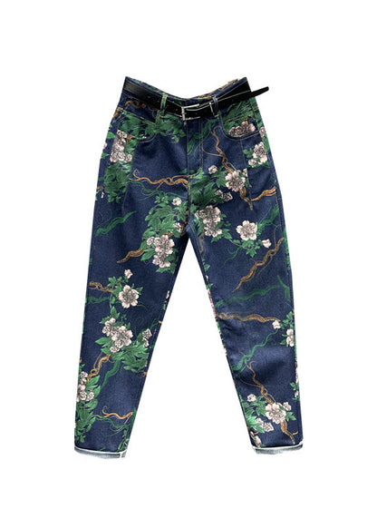 Navy Pockets Patchwork Denim Pants Fall