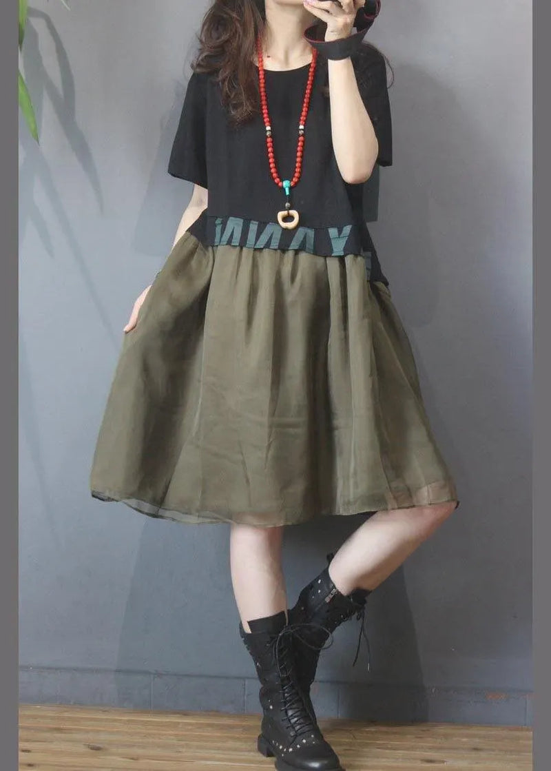 Black Graphic Patchwork Green Dress Summer