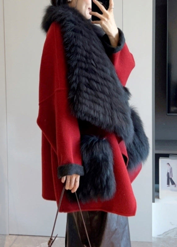 Camel Fur Collar Patchwork Long Woolen Coats Winter