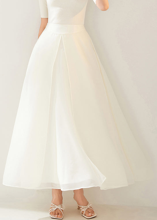 New White Layered Side Open Organza Skirt Summer