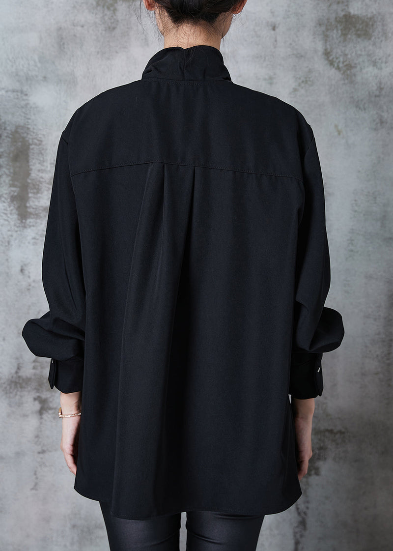 Black Loose Cotton Top Asymmetrical Design Spring