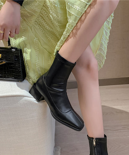 Brown Chunky Boots Splicing Zippered