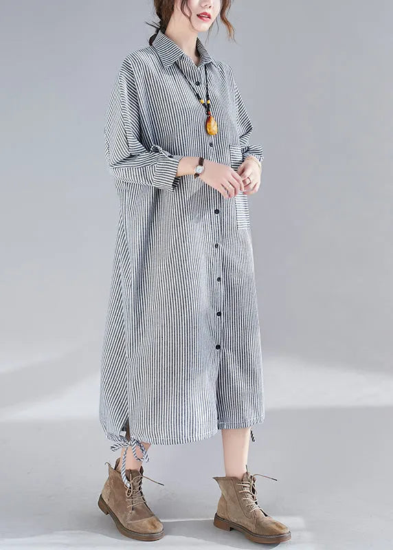 Plaid Peter Pan Collar Button Side Open Long Shirts Dress Fall