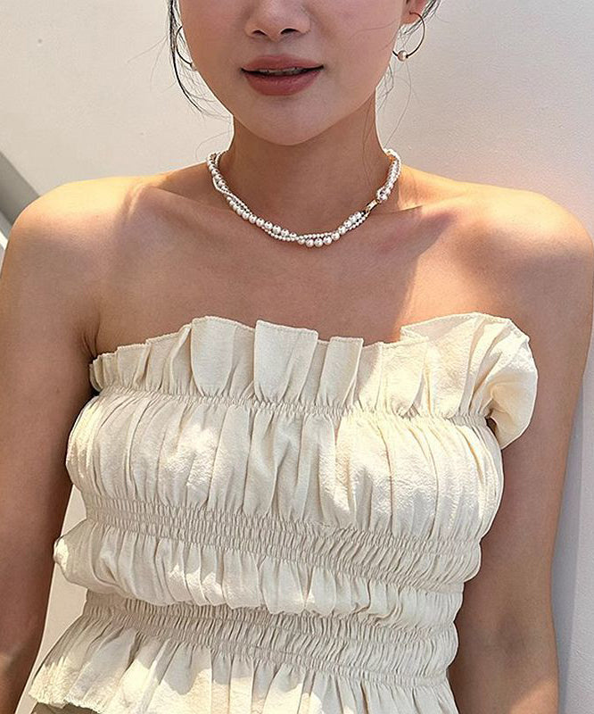 White Alloy Double-layer Pearl Winding Gratuated Bead Necklace