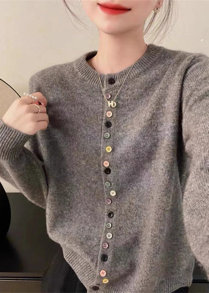 Simple Red O Neck Button Woolen Coats Spring