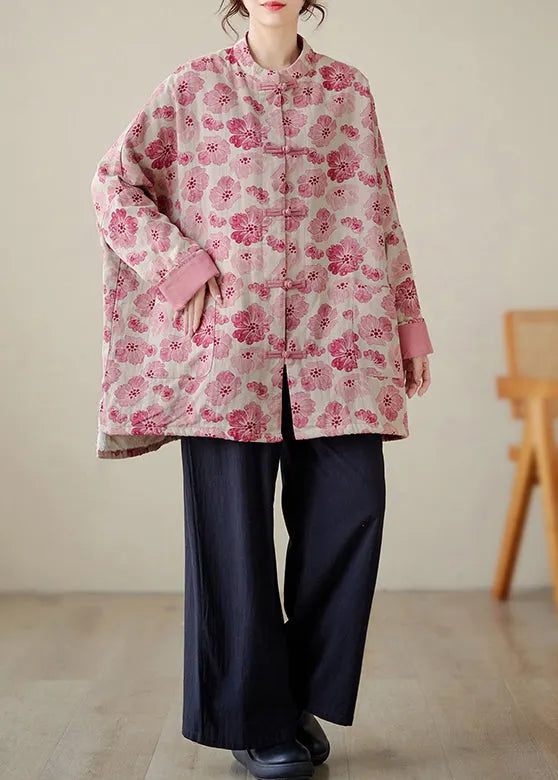Organic Black Texture Oversized Print Fine Cotton Filled Coat Outwear Winter