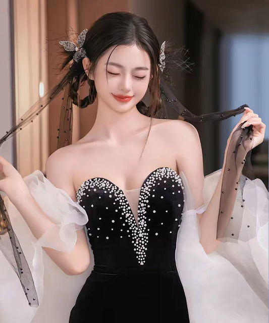 Fine Black Tulle Butterfly Ribbon a Pair Hairpin