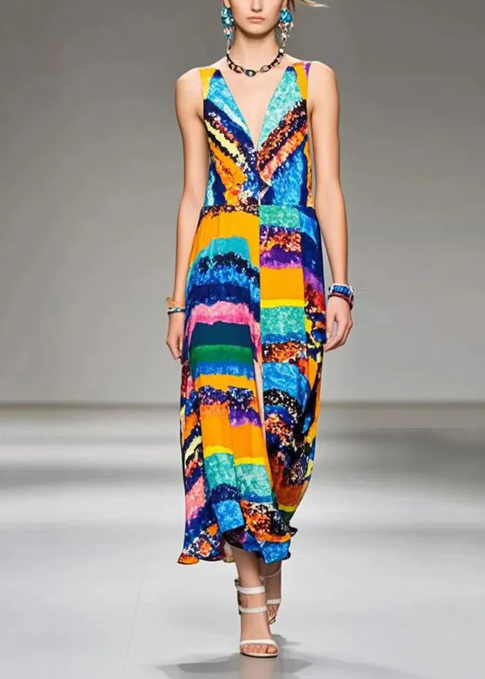 V Neck Print Chiffon Cami Dress Summer