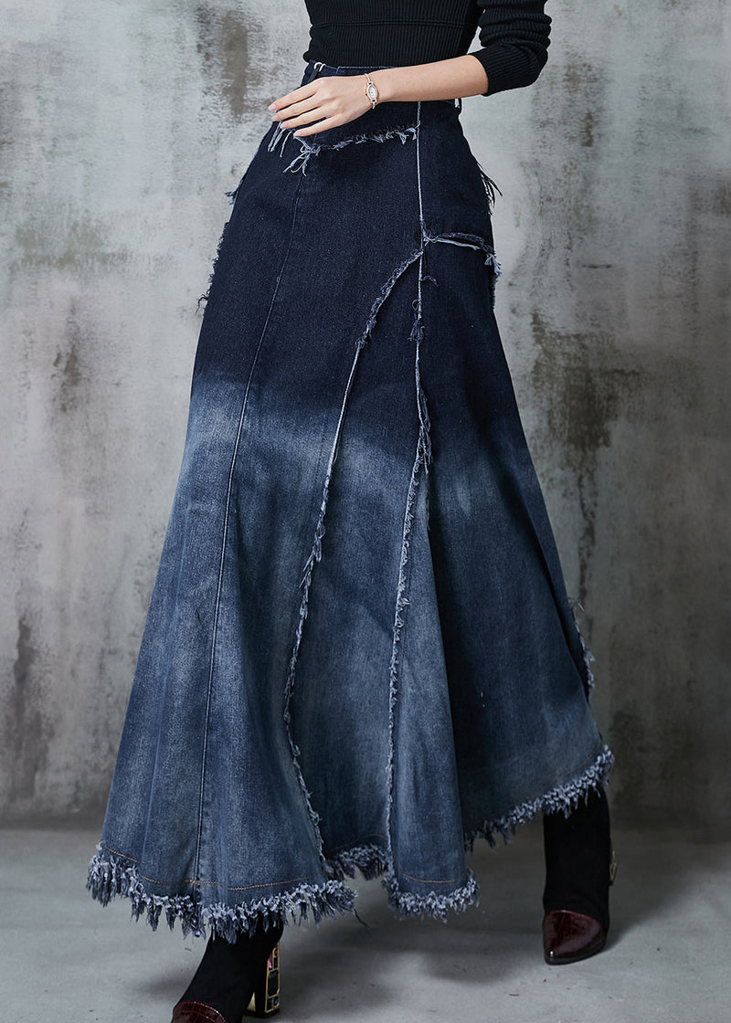 Gradient Color Patchwork Exra Large Hem Denim Skirt Spring