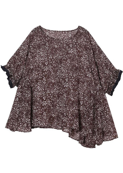 Diy Chocolate Print O-neck Loose Cotton Short Sleeve Summer Top