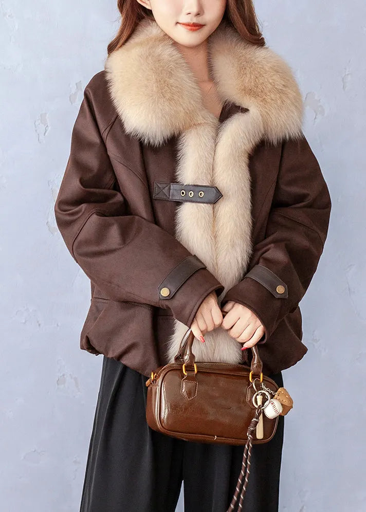 New Chocolate Peter Pan Collar Pockets Fine Cotton Filled Jackets Winter
